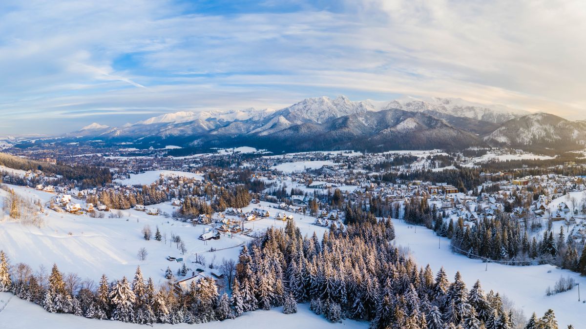 Aerial,Landscape,With,Tatra,Mountains,And,Zakopane,,Winter,Scenery,Of