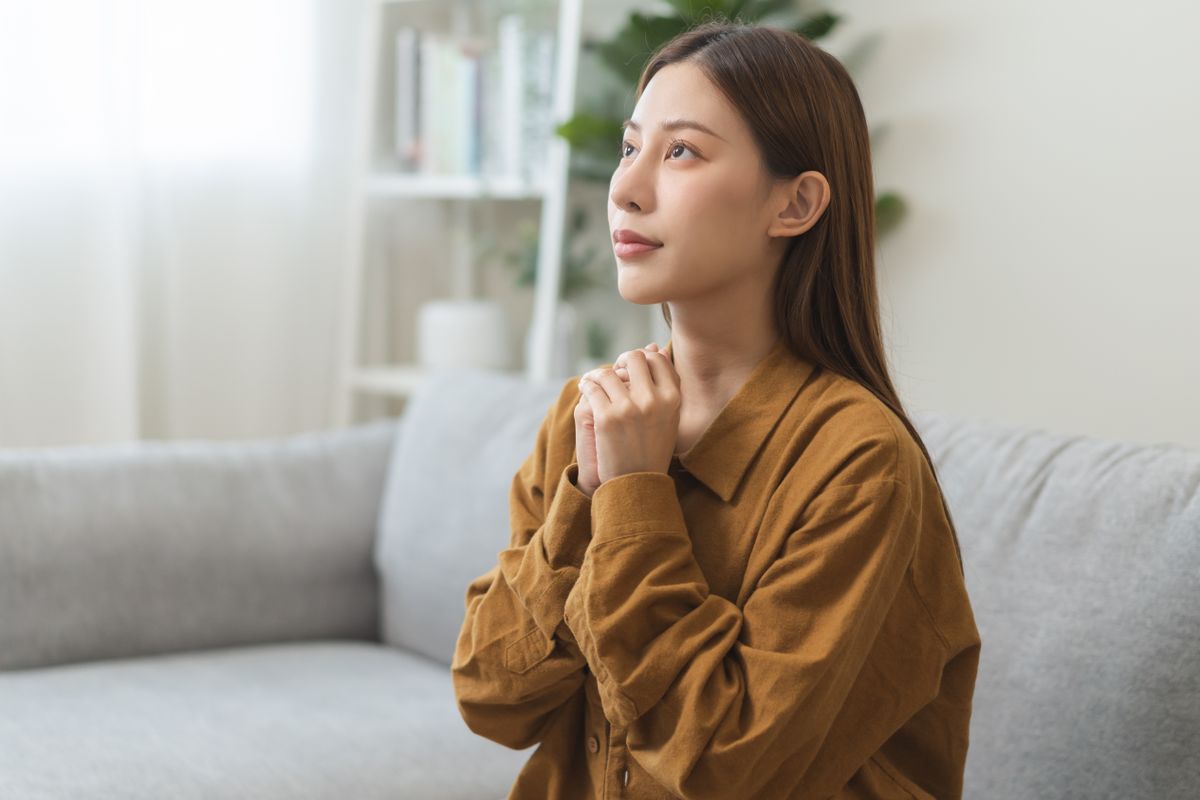 Hopeful,Make,Wish,,Calm,Asian,Young,Woman,Belief,,Hand,In