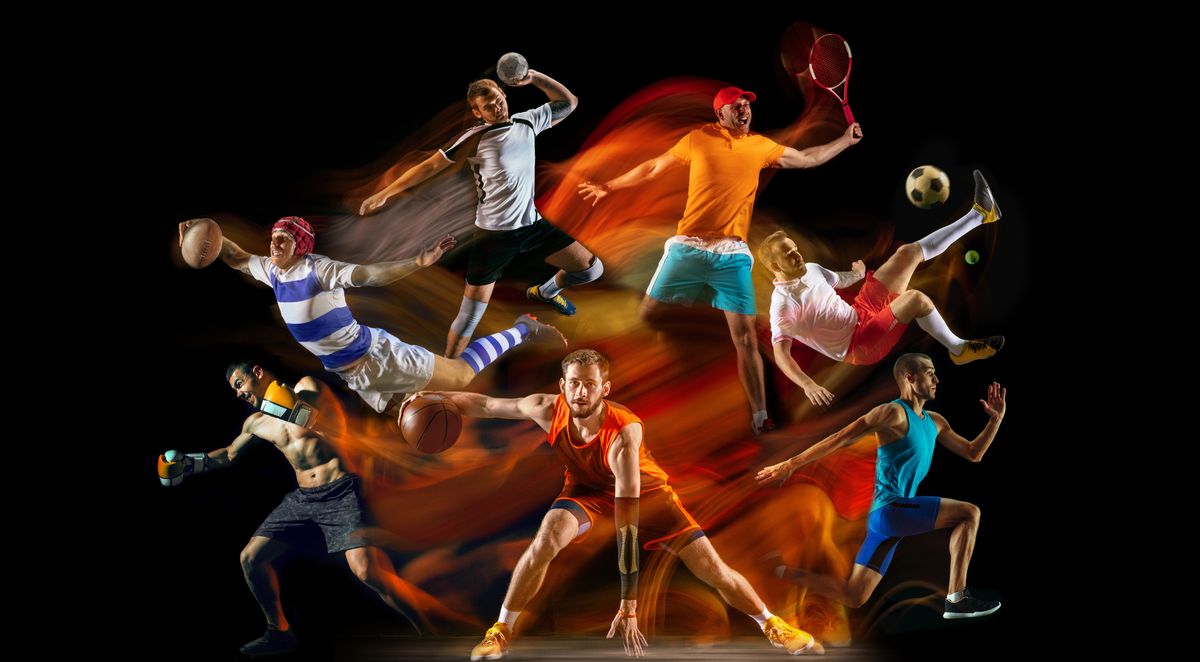 Creative,Collage,Of,Unrecognizable,Models,Running,And,Jumping.,Advertising,,Sport,