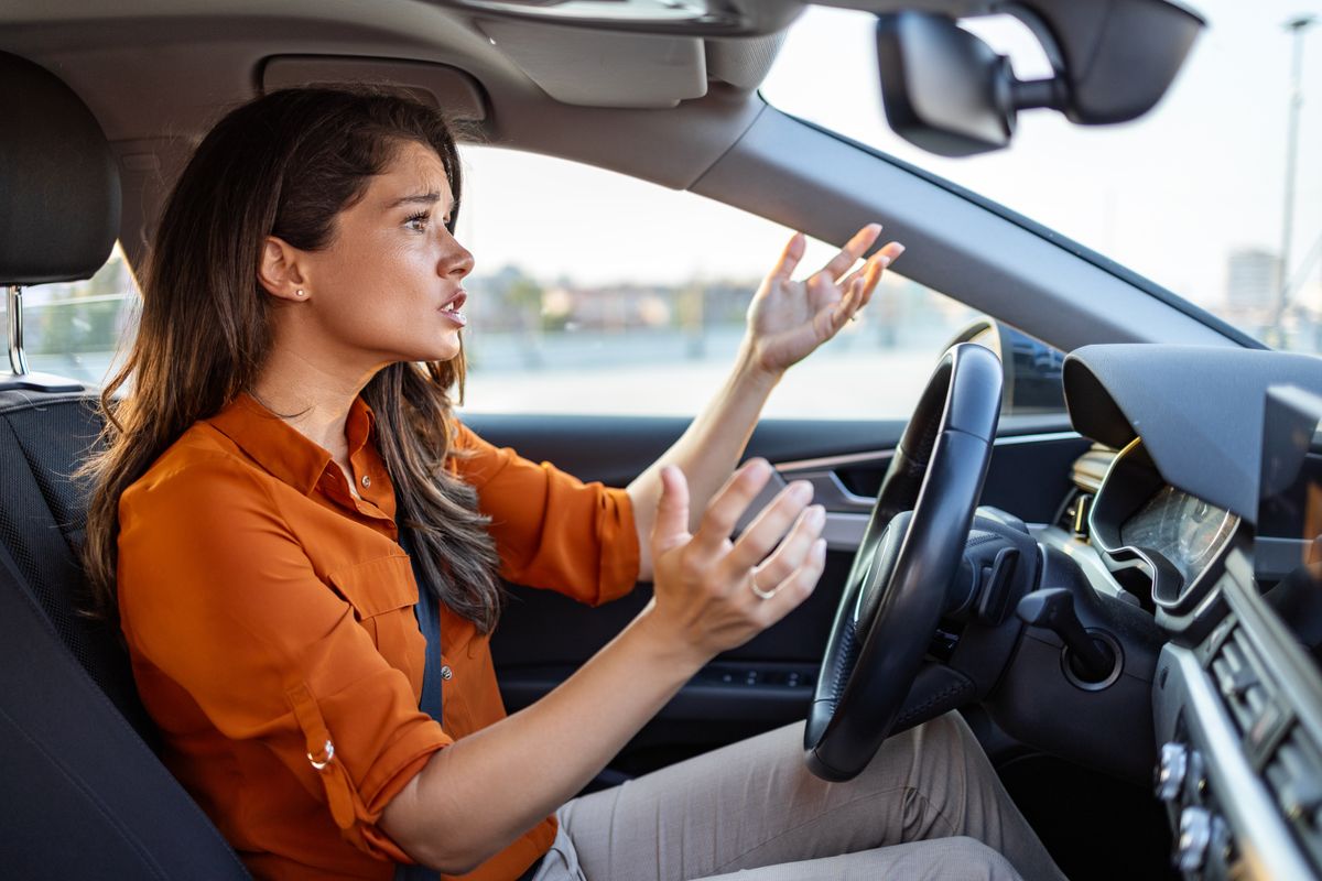 Stressed,Woman,Driver,Sitting,Inside,Her,Car.,Angry,Female,Driver