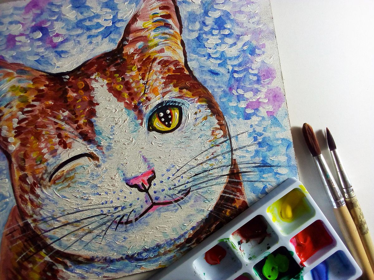 Art,Painting,Oil,Color,Smiling,Cat,,,Art,Supply,,