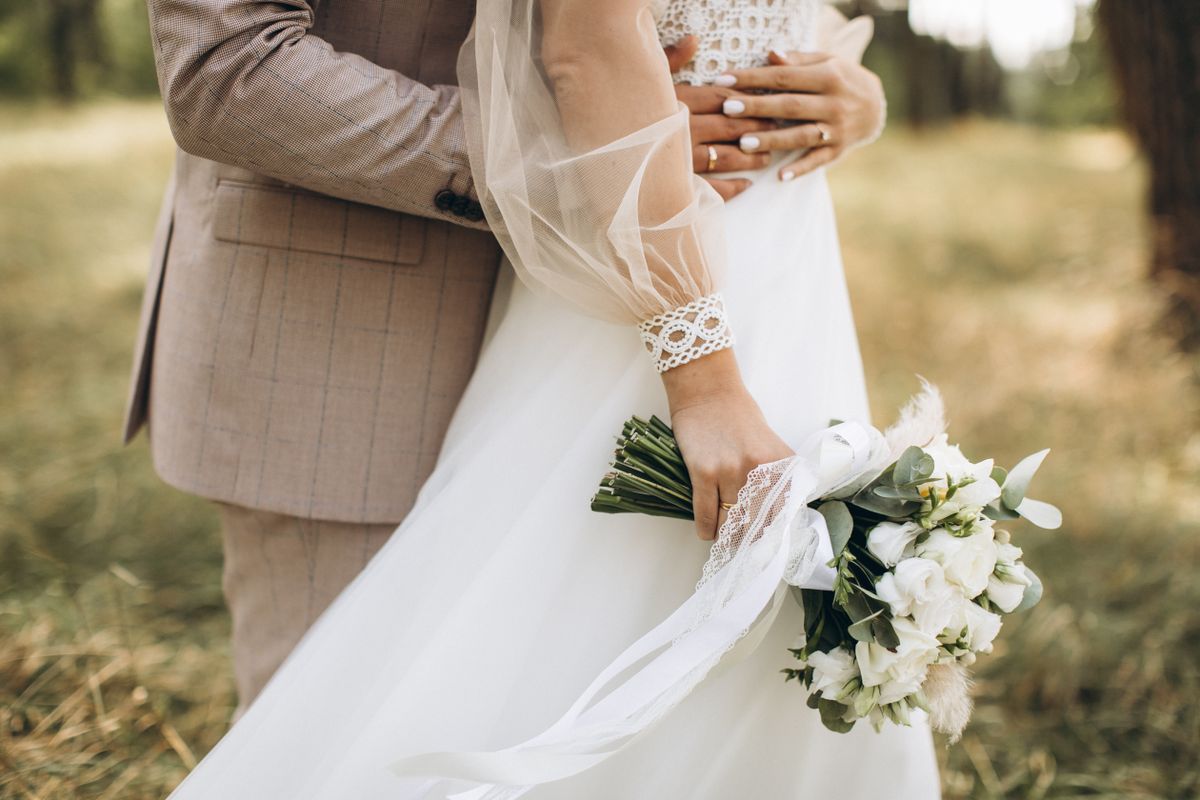 Close-up,Wedding,Couple,Bride,And,Groom,Walk,Hand,In,Hand