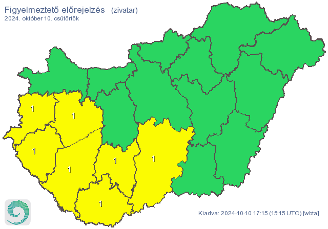 elsőfokú riasztás, zivatar, HungaroMet