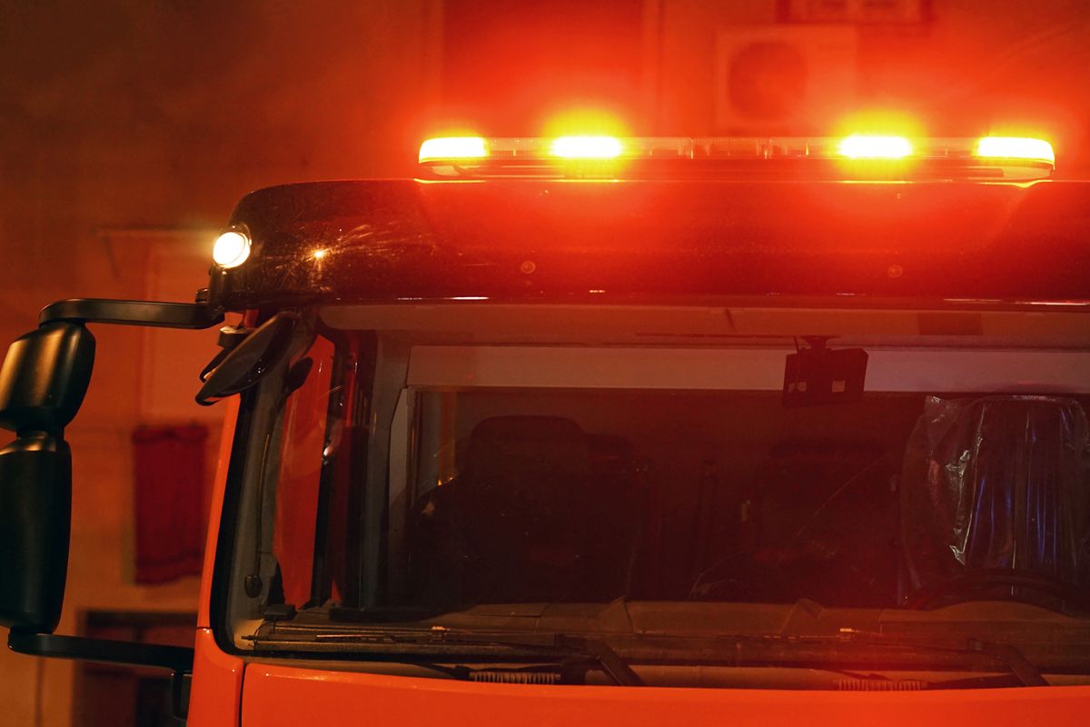 Red,Lights,Of,A,Fire,Engine.,Night,Time.,Fire,Engine.