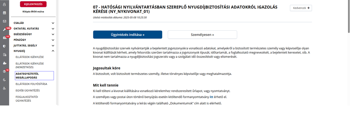 szolgálati idő, ügyfélkapu, nyugdíj