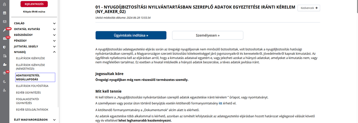 szolgálati idő, ügyfélkapu, nyugdíj